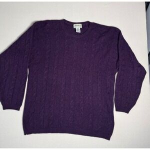 Eddie Bauer Sweater Mens XL Purple 100% Shetland Wool‎ Cable Knit Crewneck